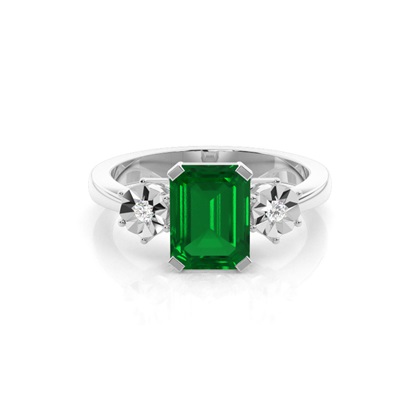 Prong Setting Emerald Three Stone Ring