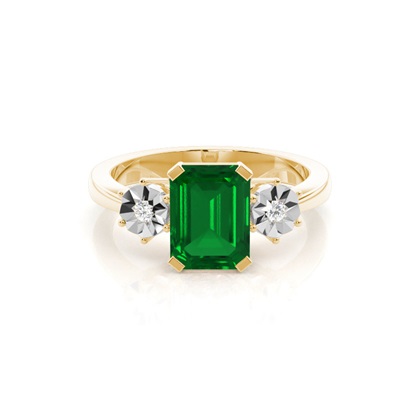 Prong Setting Emerald Three Stone Ring