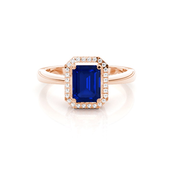 Emerald Halo Blue Sapphire Engagement Ring