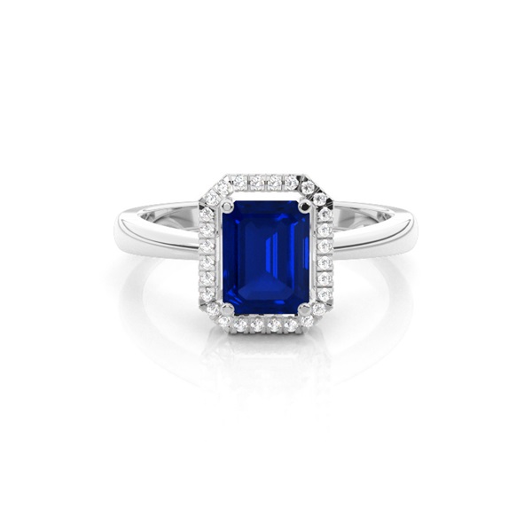 Emerald Halo Blue Sapphire Engagement Ring