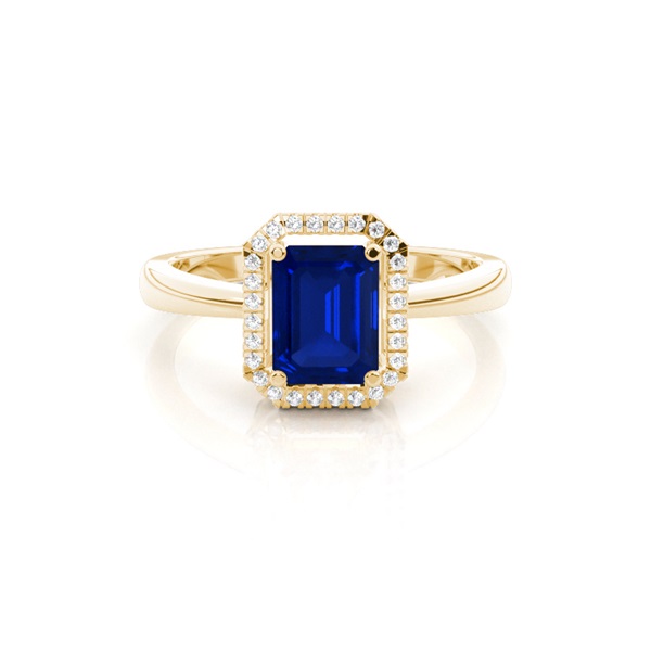 Emerald Halo Blue Sapphire Engagement Ring
