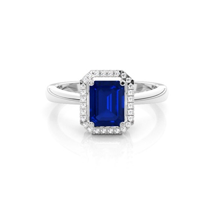 Emerald Halo Blue Sapphire Engagement Ring