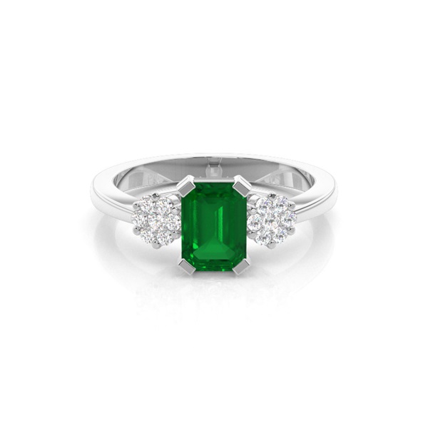 Prong Setting Emerald Side Stone Ring