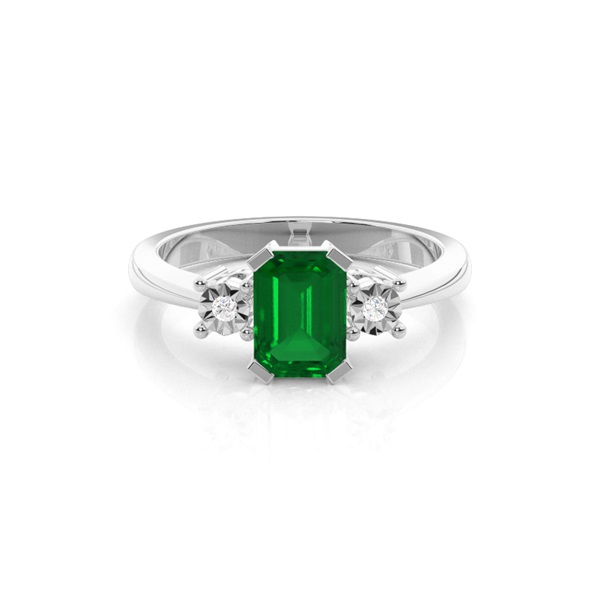 Zinkeneinstellung Smaragd Drei Stein Ring