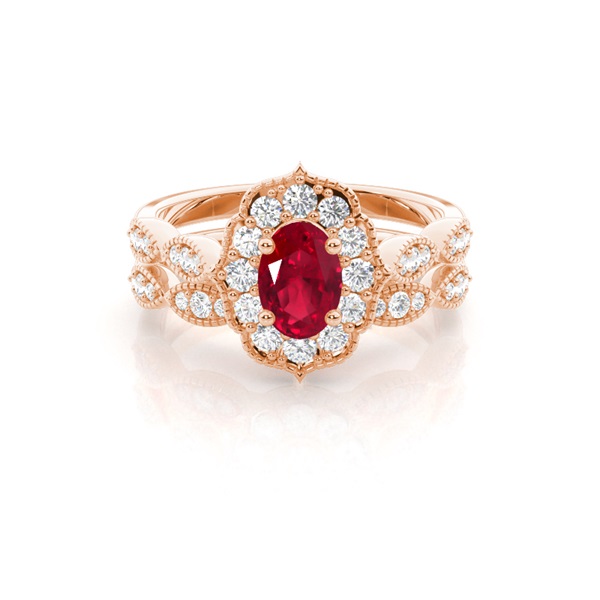 Prong Setting Oval Halo Ruby Engagement Ring