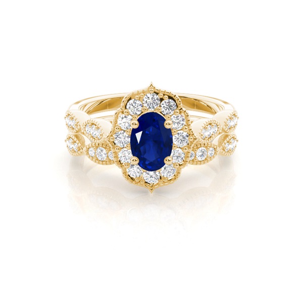Prong Setting Oval Halo Blue Sapphire Engagement Ring