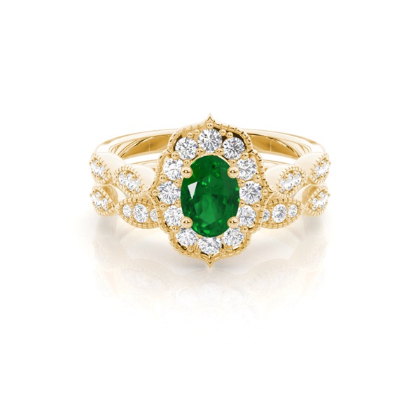 Prong Setting Oval Halo Emerald Engagement Ring