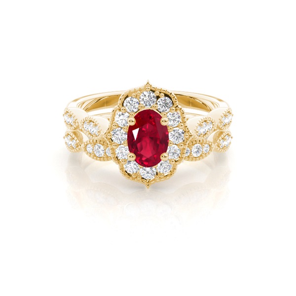 Prong Setting Oval Halo Ruby Engagement Ring