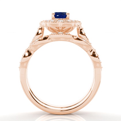 Zinkeneinstellung Oval Halo Blue Sapphire Verlobungsring