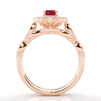 Zinkeneinstellung Oval Halo Ruby Verlobungsring