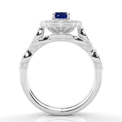 Zinkeneinstellung Oval Halo Blue Sapphire Verlobungsring
