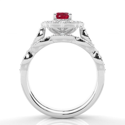 Zinkeneinstellung Oval Halo Ruby Verlobungsring