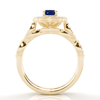 Zinkeneinstellung Oval Halo Blue Sapphire Verlobungsring