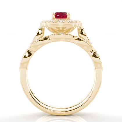 Zinkeneinstellung Oval Halo Ruby Verlobungsring