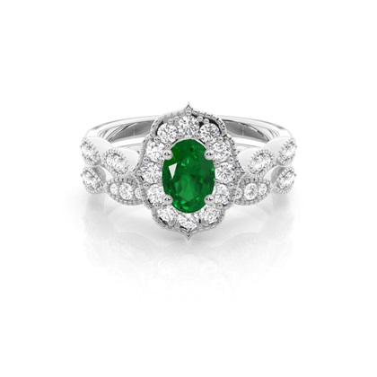 Prong Setting Oval Halo Emerald Engagement Ring