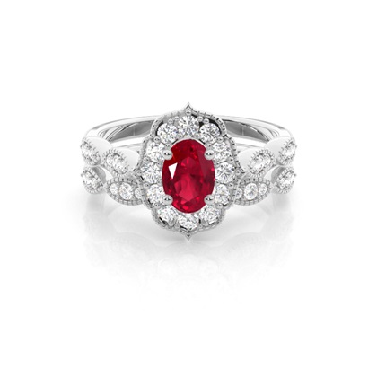 Prong Setting Oval Halo Ruby Engagement Ring