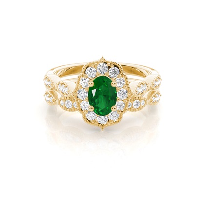 Prong Setting Oval Halo Emerald Engagement Ring