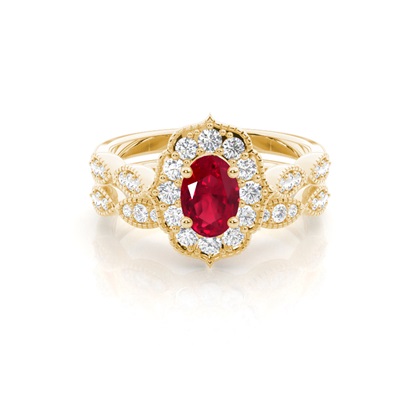 Prong Setting Oval Halo Ruby Engagement Ring