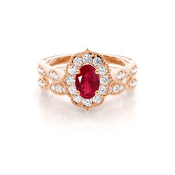 Zinkeneinstellung Oval Halo Ruby Verlobungsring