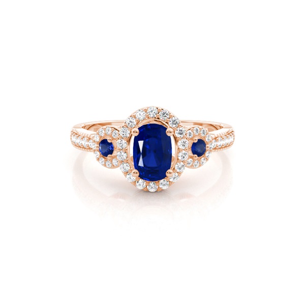 Prong Setting Oval Halo Blue Sapphire Engagement Ring