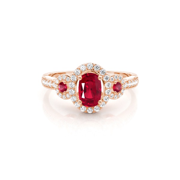 Prong Setting Oval Halo Ruby Engagement Ring