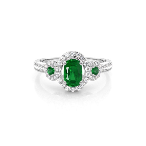 Prong Setting Oval Halo Emerald Engagement Ring