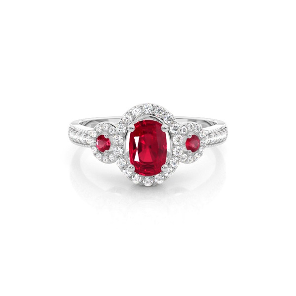 Prong Setting Oval Halo Ruby Engagement Ring