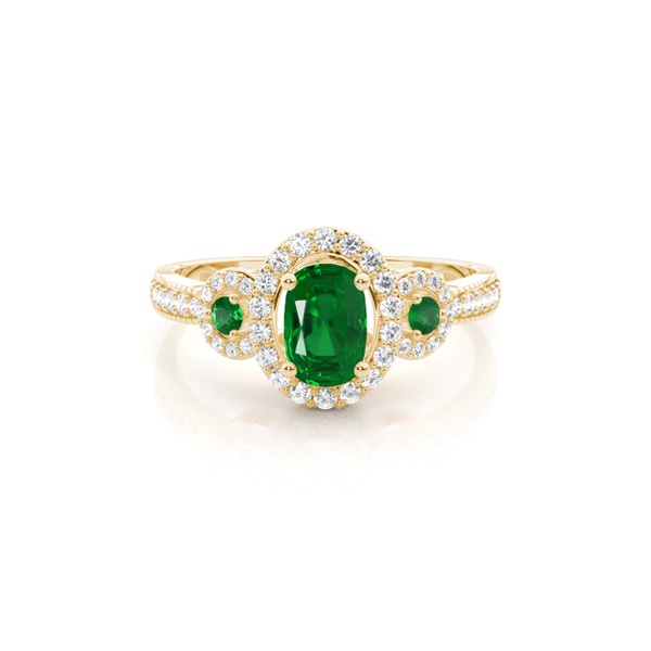 Prong Setting Oval Halo Emerald Engagement Ring