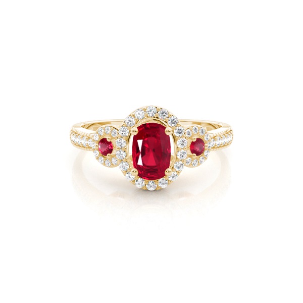 Prong Setting Oval Halo Ruby Engagement Ring