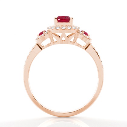 Zinkeneinstellung Oval Halo Ruby Verlobungsring