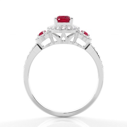 Zinkeneinstellung Oval Halo Ruby Verlobungsring