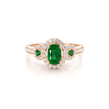 Prong Setting Oval Halo Emerald Engagement Ring