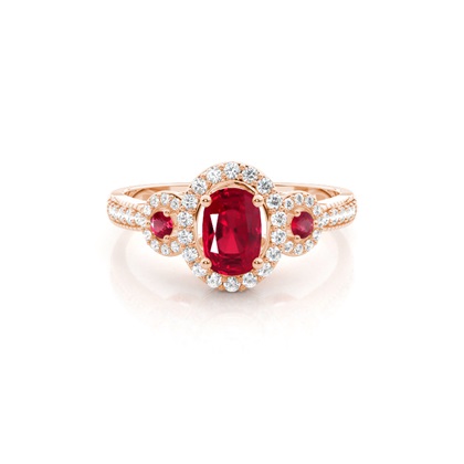 Prong Setting Oval Halo Ruby Engagement Ring