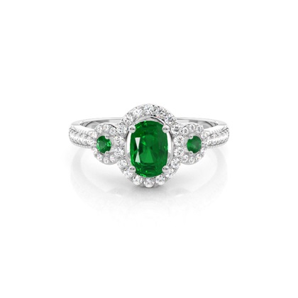 Prong Setting Oval Halo Emerald Engagement Ring