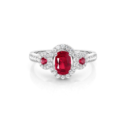 Prong Setting Oval Halo Ruby Engagement Ring