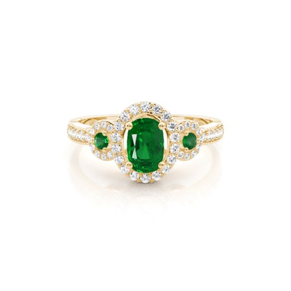 Prong Setting Oval Halo Emerald Engagement Ring