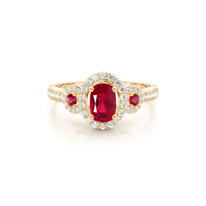 Prong Setting Oval Halo Ruby Engagement Ring