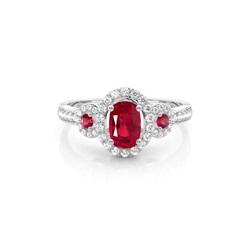 Prong Setting Oval Halo Ruby Engagement Ring