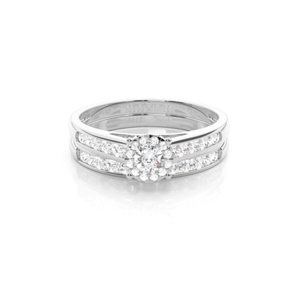 Micro Prong Setting Round Diamond Bridal Set Engagement Ring
