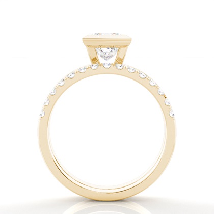 Princess Yellow Gold Bridal Engagement and Wedding Bands Ring Sets