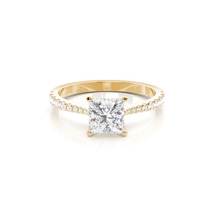 Princess Yellow Gold Side Stone Diamond Rings