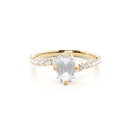 Emerald Yellow Gold Side Stone Diamond Engagement Rings