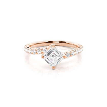 Asscher Rose Gold Side Stone Diamond Engagement Rings