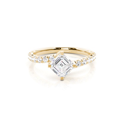 Asscher Yellow Gold Side Stone Diamond Engagement Rings