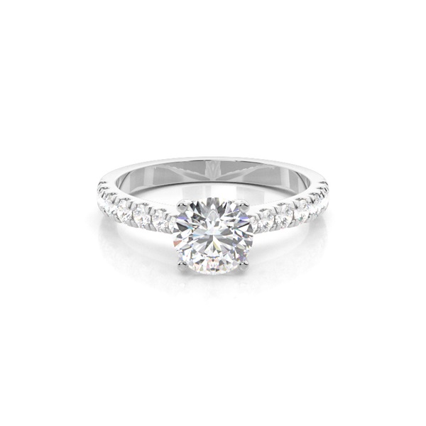 Prong Set Round Side Stone Diamond Engagement Ring