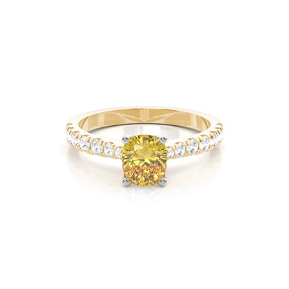 Cushion Mixed Metals Yellow Diamond Engagement Rings