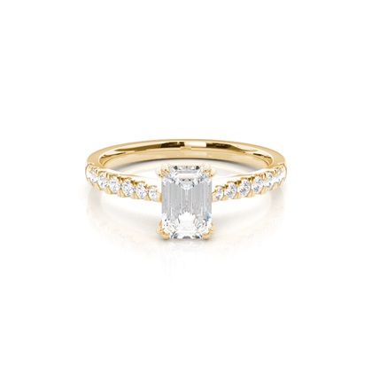 Emerald Yellow Gold Side Stone Diamond Engagement Rings