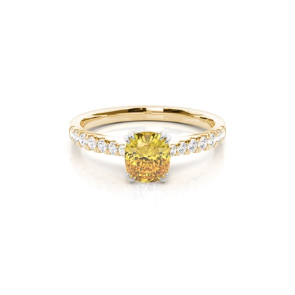 Cushion Mixed Metals Yellow Diamond Engagement Rings