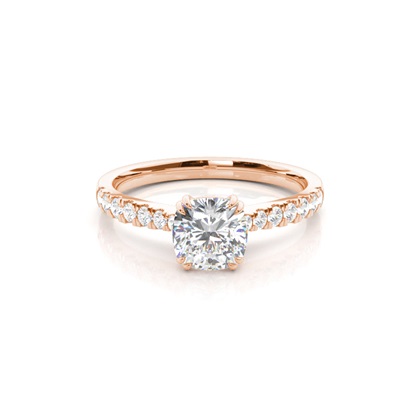 Cushion Rose Gold Side Stone Diamond Engagement Rings