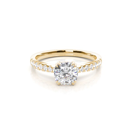 Cushion Yellow Gold Side Stone Diamond Engagement Rings